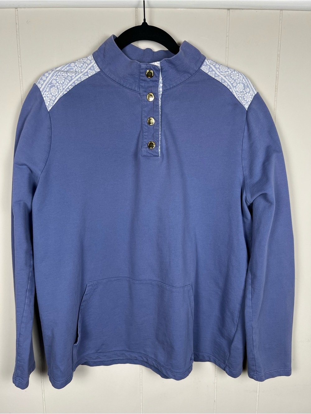 Brooks Brothers Pullover Cornflower Blue Patterned Accents Gold Snap Buttons - Picture 2 of 13